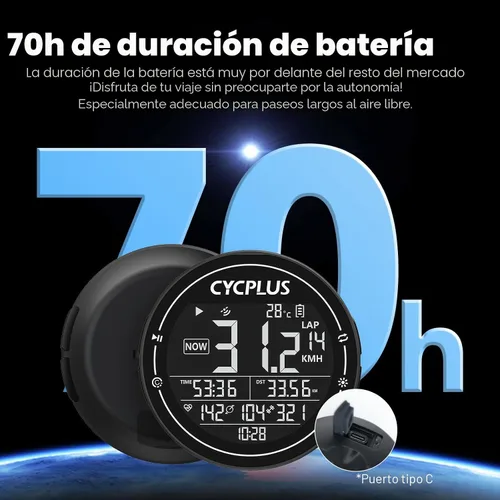 Miniatura 5 de CYCPLUS GPS Bike Computer, Wireless Cycling Computer, ANT+ Bluetooth Bicycle Speedometer Odometer IPX6 Waterproof, Rechargeable with 2.5″ Screen for