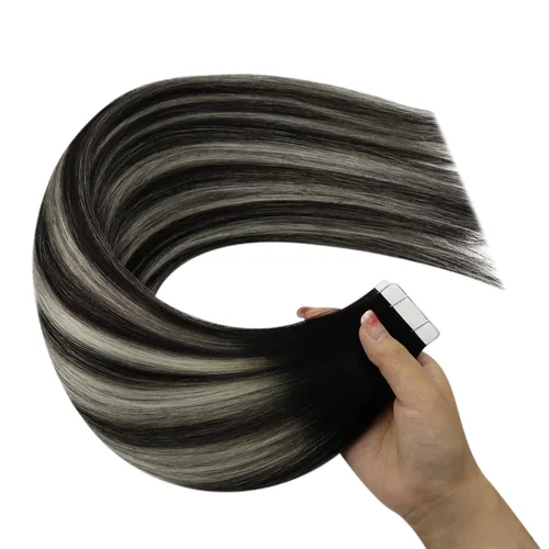 Miniatura 7 de YoungSee - Extensiones de cabello humano con cinta adhesiva, color negro ombre, extensiones de cabello humano real, cinta adhesiva invisible