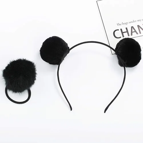 Miniatura 2 de lasenersm 4 piezas (2 pares) de diadema de pompón peludo y cintas elásticas para el pelo, orejas de animal de piel sintética mullida, diadema