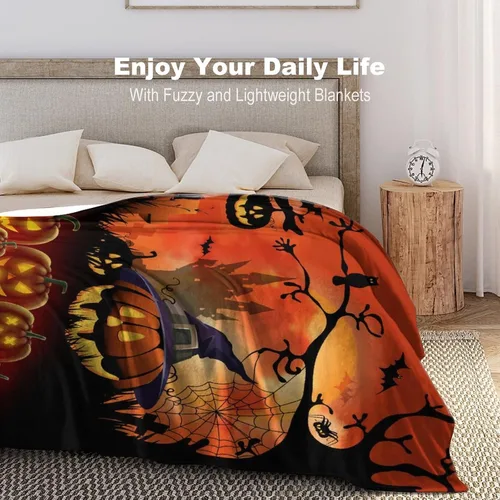 Miniatura 4 de Mantas de noche de Halloween de dibujos animados para sofá y cama, manta de castillo de bosque de terror, manta suave, acogedora, ligera