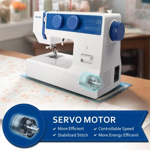 Miniatura 2 de FEIYUE FYe310 Máquina de coser de tamaño completo con pedal de pie, resistente y portátil, potente servomotor, 25 puntadas integradas, 6 bobinas y 5