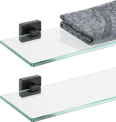 Miniatura 12 de JQK Estante de cristal para baño cromado, almacenamiento de ducha de vidrio templado de 12 x 5 pulgadas, montaje en pared cromado pulido de acero