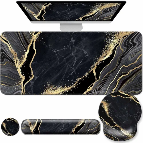 Miniatura 29 de Juego de alfombrillas de escritorio + teclado y alfombrilla para mouse con soporte para reposamuñecas, alfombrilla grande 4 en 1 para computadora