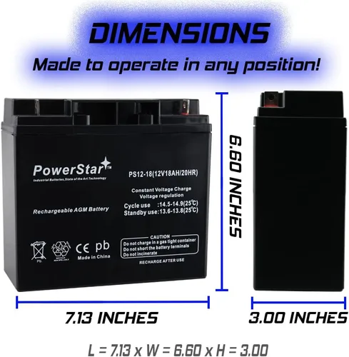Miniatura 7 de PowerStar 12V 18Ah Batería de plomo-ácido sellada – Compatible con generador Briggs & Stratton B4489GS, 193043GS, y sistemas de respaldo UPS