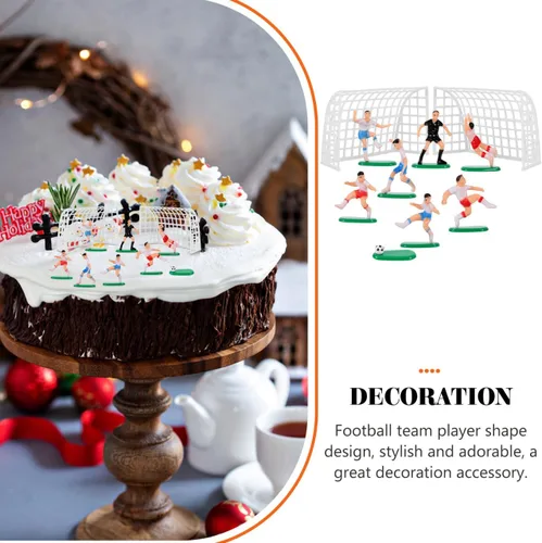 Miniatura 7 de UPKOCH Decoraciones para pastel de fútbol – 2 goles, 6 jugadores, 1 árbitro, figuras de fútbol en miniatura para cumpleaños de niños, fiesta