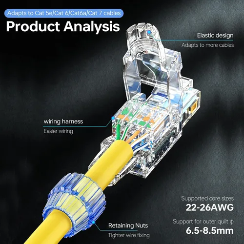 Miniatura 3 de EZ-Click - Conectores Cat7 RJ45 reutilizables sin herramientas, paquete de 6 conectores Ethernet de 10 Gigabit/s, no necesita engarce, para cable