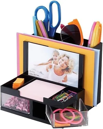 Miniatura 4 de Officemate OIC23112 Organizador de escritorio, 9 Comp, negro-transparente