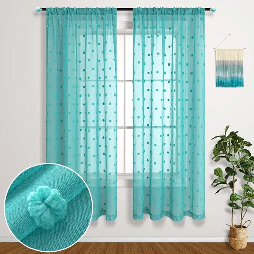 Miniatura 12 de KOUFALL Pom Pom Cortinas transparentes de puntos