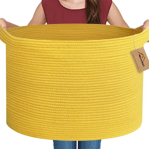 Miniatura 17 de MEGASKET Cesta grande de manta negra, 22 x 22 x 14 pulgadas, contenedor de cuerda tejida para almacenamiento, caja de almacenamiento de juguetes