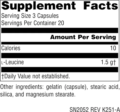 Miniatura 2 de Source Naturals L-leucina, un suplemento de aminoácidos esenciales de forma libre para apoyo energético*, 500 mg - 60 cápsulas