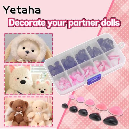 Miniatura 7 de Yetaha 150 piezas de nariz de plástico, 5 tamaños de nariz triangular artesanal para animales de peluche, muñecas, osos, perros, marionetas