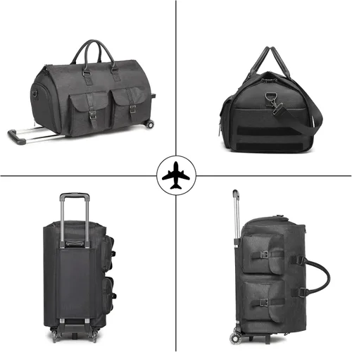 Miniatura 7 de seyfocnia Bolsas de ropa con ruedas, bolsa de ropa con ruedas, bolsa de ropa de viaje con compartimento para zapatos, bolsa de lona con ruedas