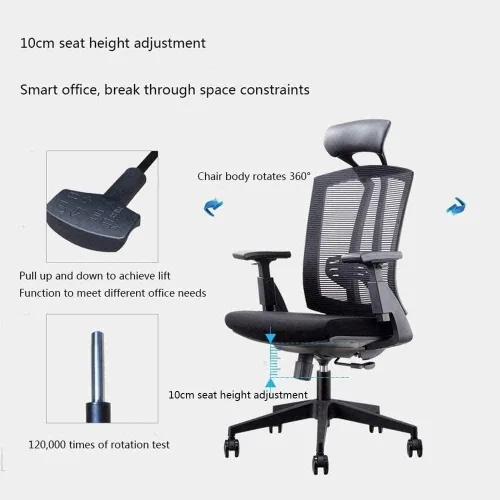 Miniatura 5 de Silla de oficina, silla de computadora de malla transpirable con soporte lumbar ergonómico ajustable, silla de escritorio giratoria negra