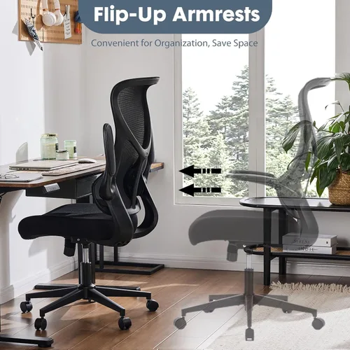 Miniatura 4 de DUMOS Silla de escritorio de oficina en casa, silla ergonómica de malla de respaldo alto con cómodos reposabrazos abatibles, silla giratoria