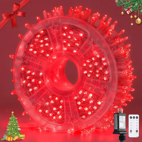 Miniatura 55 de JMEXSUSS Luces rojas blancas y azules con cable transparente, 66 pies, 200 luces LED para decoración del 4 de julio, luz de Navidad para celebración