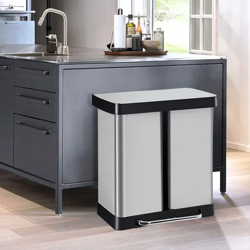 Miniatura 6 de Basurero de cocina de acero inoxidable de 16 galones/60 litros con tapa y doble barril, cubo de basura clasificado de alta capacidad para reciclaje