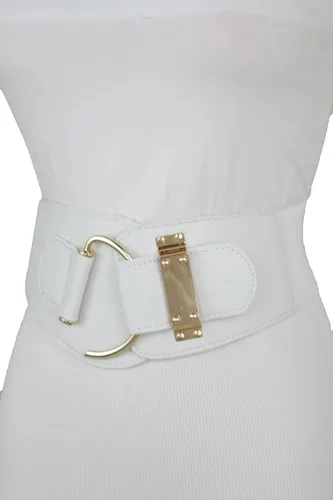 Miniatura 91 de TFJ - Cinturón ancho de moda para mujer, cintura alta, hebilla de gancho de metal dorado, talla XS, S, M, L, XL