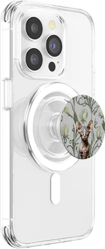 Miniatura 3 de Sphynx Cat White Gray Sweet Pea Summer Vintage Flower PopSockets MagSafe PopGrip for iPhone