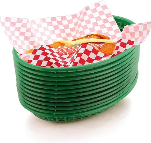 Miniatura 11 de Combo de cesta de comida rápida de estilo retro (12 unidades) y forro a cuadros (100 unidades). La cesta de comida rápida es apta para lavavajillas.