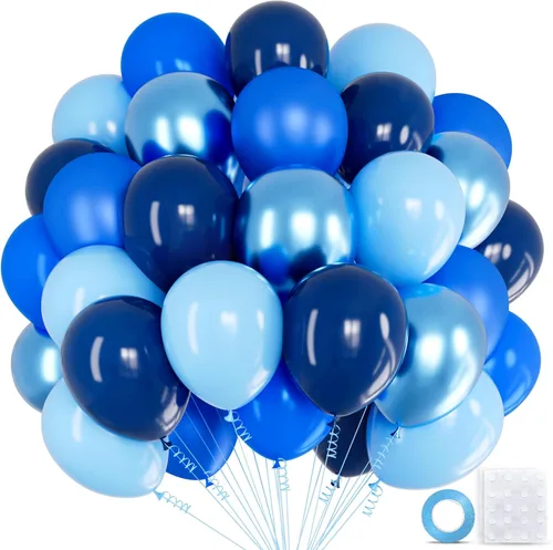 68 globos azules metálicos, kit de globos azul cromado de 12 pulgadas, globos de látex azul marino perla claro macarrón para decoración de