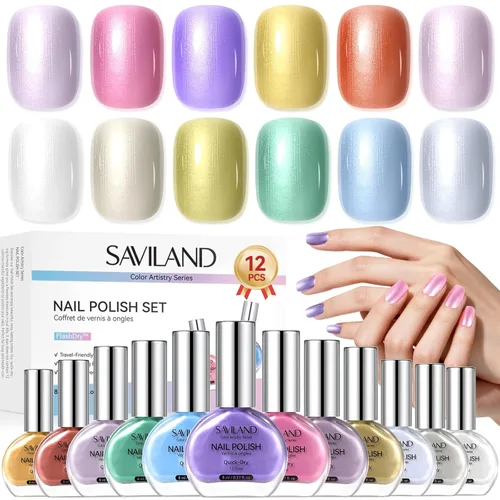 SAVILAND Juego de esmaltes de uñas de secado rápido: 12 piezas de esmalte de uñas de 12 unidades sin 12 colores metálicos de esmalte de uñas de