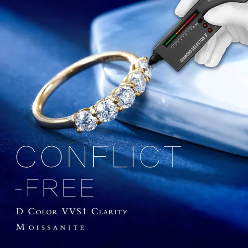 Miniatura 3 de MOOSEA 5 Stone Moissanite Rings for Women, 3.75MM D Color VVS1 Clarity Lab Created Diamond Anniversary Rings 14K White Gold Vermeil S925 Sterling