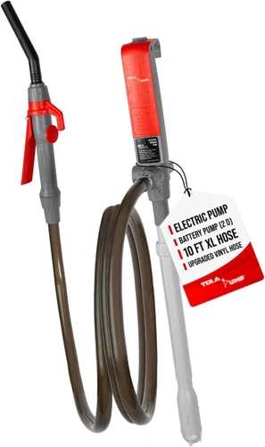 TeraPump - Bomba eléctrica de transferencia de gas TREP01-TXL E85 de 2ª generación, batería 2D, 2.3 GPM, manguera de vinilo mejorada de 10 pies con