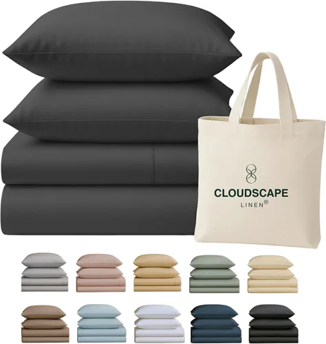 Miniatura 44 de Cloud Scape Linen - Juego de sábanas de 100% algodón egipcio, tamaño individual, juego de ropa de cama de lujo de 3 piezas, 400 hilos, calidad