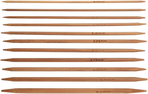 Miniatura 6 de Juego de agujas de tejer de bambú, 11 tamaños, 55 agujas de tejer de doble punta, agujas largas de madera para suéteres, calcetines, chal y bufanda