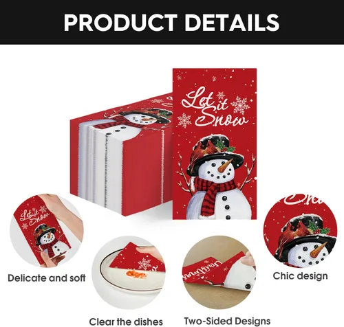 Miniatura 7 de Horaldaily 100 servilletas decorativas de papel desechables de Navidad, muñeco de nieve rojo para fiesta, almuerzo, cena, cocina, baño, Navidad