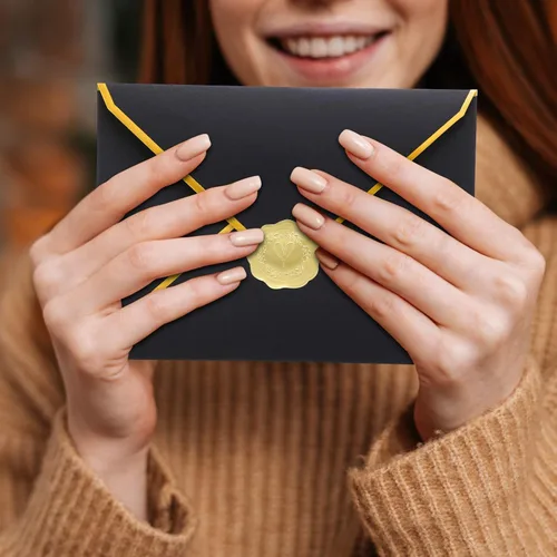 Miniatura 5 de 50 sobres A7, sobres para tarjetas de 5 x 7, sobres con solapa en V y borde dorado para tarjetas de invitación de boda, graduación, baby shower