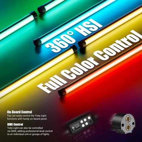 Miniatura 3 de Mettlelite Paquete de 2 luces TLX2 RGB tubo de luz LED a todo color con APP DMX Control 2 pies 2800K-8000K CRI96 TLCI97 360° RGB CCT HSI Modo