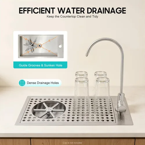 Miniatura 2 de Recessed Glass Rinser, Stainless Steel High Pressure Push Down Cup Washer with Faucet, Embedded Countertop Cup Cleaner for Bar Coffee Shop Milk Tea