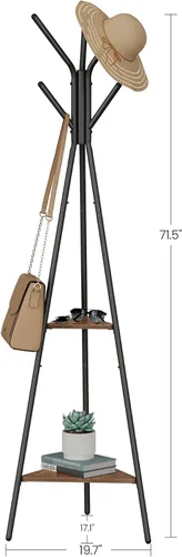 Miniatura 5 de VASAGLE Perchero Independiente, Soporte para Colgar Ropa, Árbol de Pasillo con 2 Estantes, para Ropa, Sombrero, Bolso, Estilo Industrial, Marrón