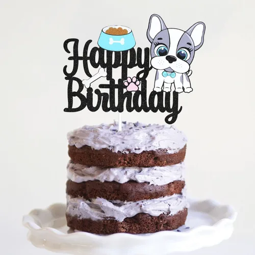Miniatura 7 de Decoración de pastel de feliz cumpleaños de Bulldog Francés de dibujos animados, decoración de pastel de Bulldog Francés para cachorros de Bulldog