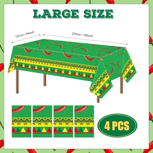 Miniatura 2 de Peryiter 4 piezas de decoración de fiesta de chile cocinero de 108 x 54 pulgadas, mantel de plástico para mesa rectangular, pimienta, suministros