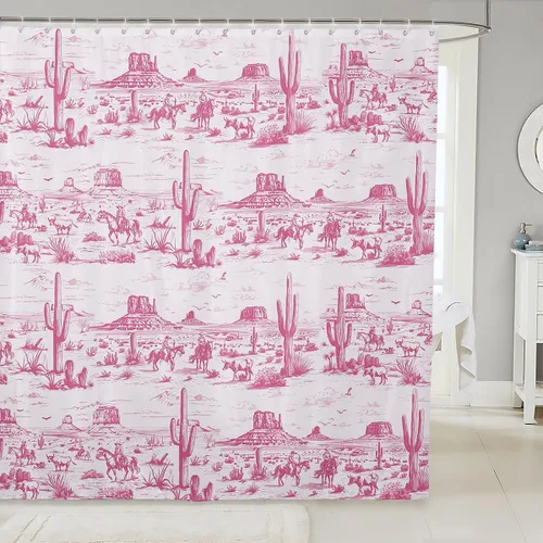 Miniatura 24 de Cortinas de ducha de vaquero occidental, cortinas de baño rústicas para niños, niñas y hombres, cortinas impermeables retro de estilo rústico con 12
