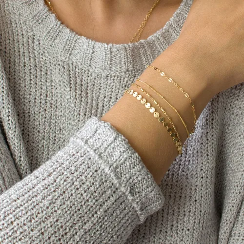 Miniatura 5 de DeScount - Pulsera de cadena de elegante oro para mujer, pulseras de cadena individual o en capas, con eslabón de dije de corazón, karma, triángulo