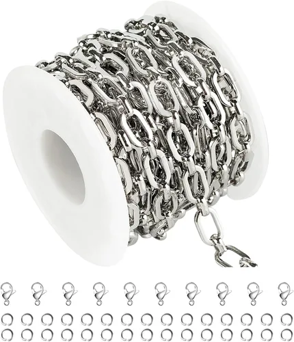 Miniatura 13 de UMAOKANG Cadenas de collar chapadas en oro para hacer joyas, cadena de clip de acero inoxidable 304 a granel con cierres de langosta y anillos Rolo
