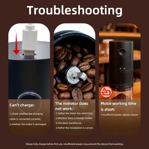 Miniatura 3 de Molinillo de café eléctrico portátil con 38 ajustes de molienda ajustables, batería recargable de 1500 mAh, molinillo de café portátil