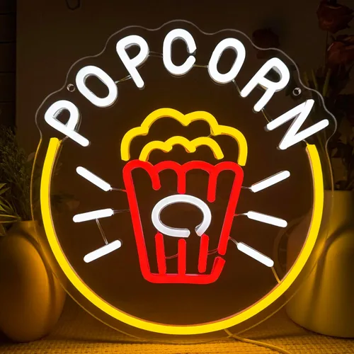 Symone Letrero de neón de palomitas de maíz, luz LED de neón regulable alimentada por USB, decoración de cine en casa, para fiestas temáticas de