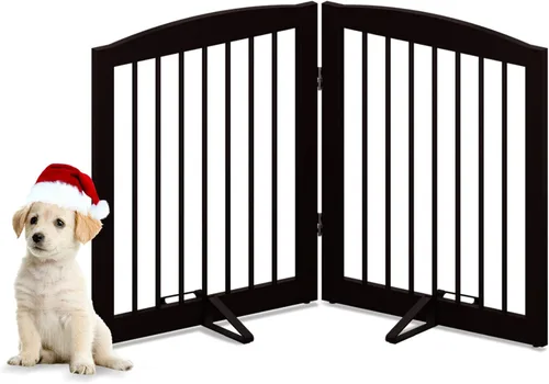 Miniatura 38 de PUPETPO Puerta independiente para mascotas para perros, puerta plegable de madera para perros para casa, puerta interior para perros para puertas