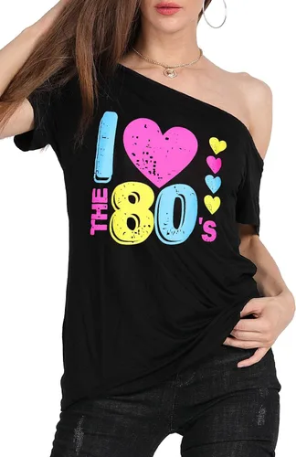 Miniatura 35 de MAGICMK - Camiseta casual para mujer, con estampado de labios y hombro descubierto, talla extragrande
