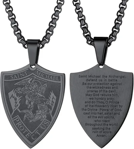 Collar para hombre y mujer personalizado de San Miguel San Cristofer de acero inoxidable chapado en oro de 18K redondo ovalado colgante de escudo