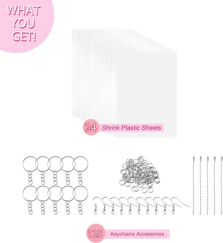 Miniatura 2 de Warckon El kit de hojas de plástico retráctil de 149 piezas incluye 24 piezas de papel de arte retráctil con 125 llaveros accesorios para niños