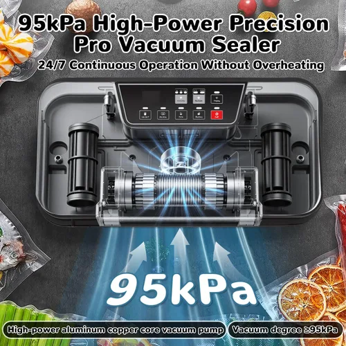 Miniatura 4 de Máquina selladora al vacío, potente sellador automático de alimentos de 95 Kpa, cortador integrado y almacenamiento de bolsas, pantalla de progreso