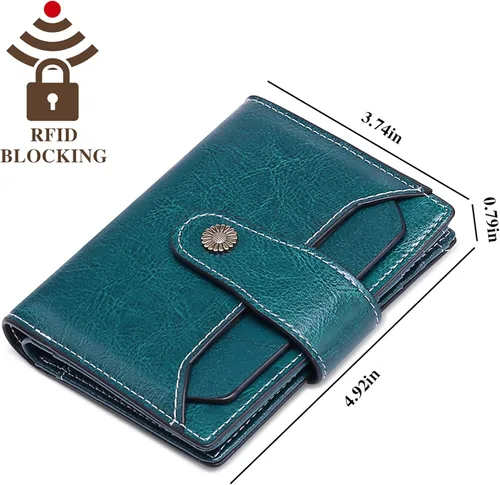 Miniatura 3 de FALAN MULE - Cartera de cuero auténtico para mujer pequeña plegable compacta con interferencia de radiofrecuencia RFID