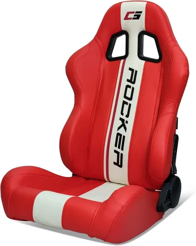 Miniatura 12 de IKON MOTORSPORTS, Asientos universales para vehículos de carreras con deslizadores dobles, de piel sintética negra con rayas blancas, reclinable