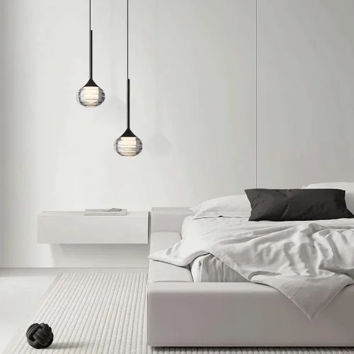 Miniatura 7 de Lámpara colgante de metal negro Mini lámpara colgante esférica con pantalla de bola de vidrio moderna 12W regulable Lámparas de suspensión nórdico