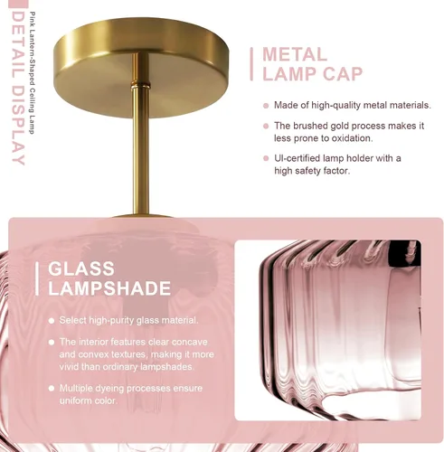 Miniatura 7 de Moderna lámpara de techo semiempotrada rosa rubor con base dorada cepillada, lámpara de dormitorio para dormitorio de niñas, guardería, pasillo